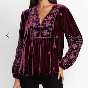 Johnny Was embroidered purple velvet blouse